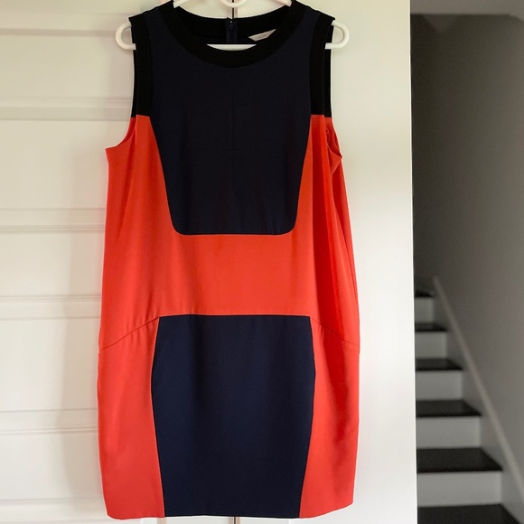 SALE! Rachel Roy Striking Orange & Navy Color Block Pullover Shift Dress~Size 12 - Picture 3 of 7